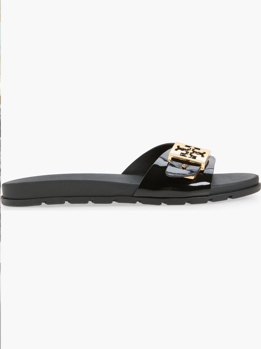 NEW Tory Burch Buckle Slide Sandal in Perfect Black Gold - Picture 3 of 11